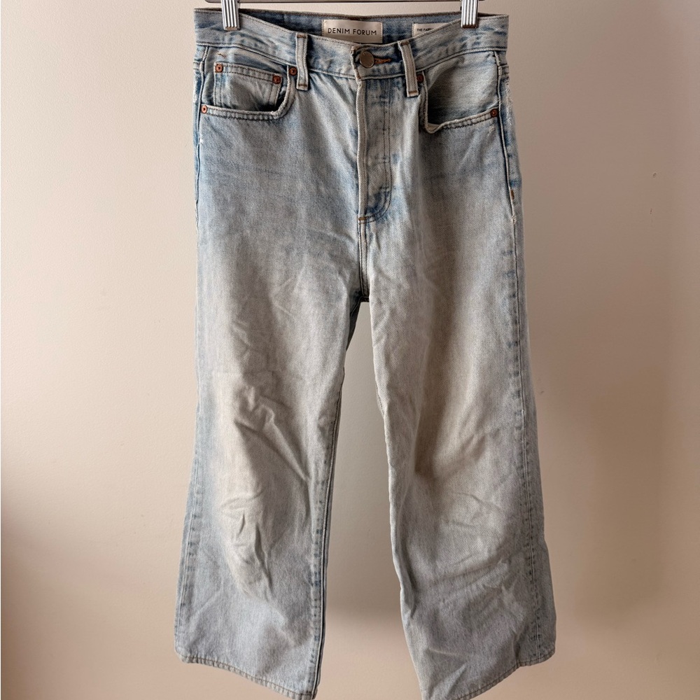 Denim Forum Farrah High Rise Wide Leg Jeans 25 28L Light Wash